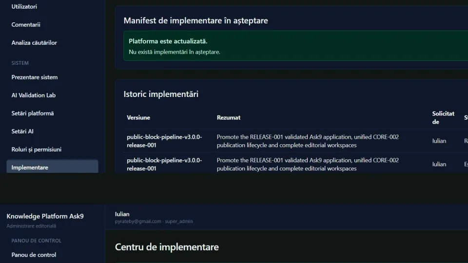 Ilustrație ASK9 pentru validarea controlată a release-ului în producție